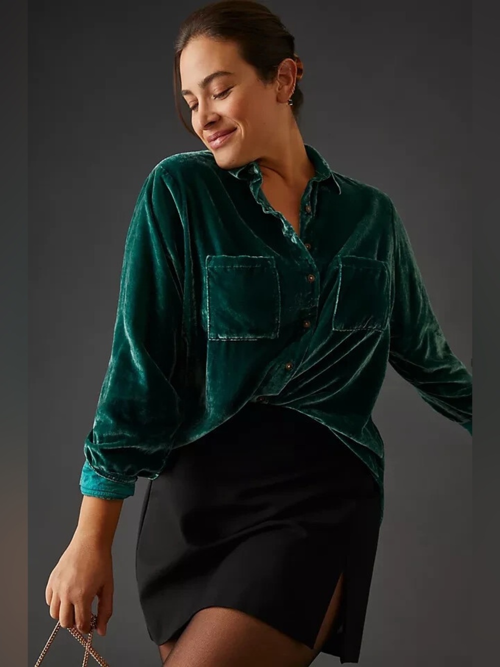 NWT - Pilcro Relaxed Velvet Buttondown Shirt in Hadley Green - Size 3X - Picture 4 of 9